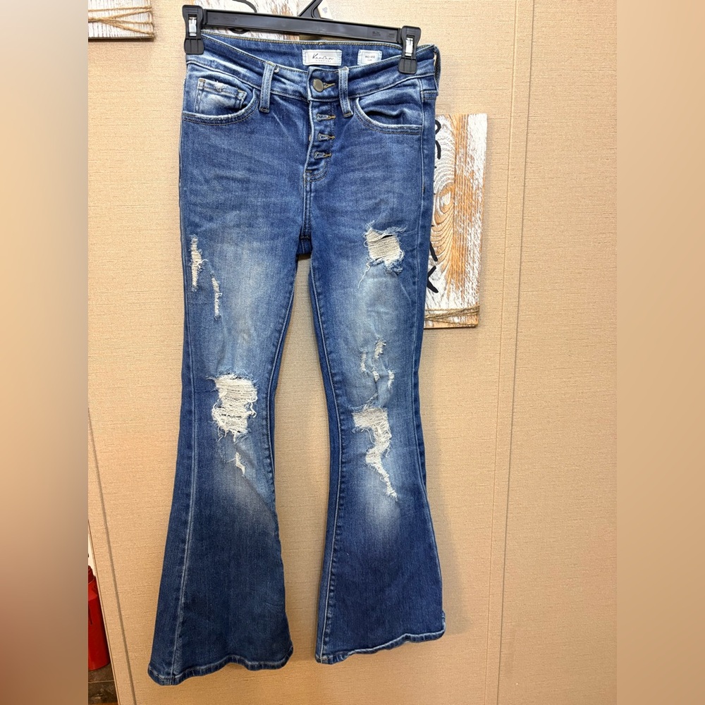 KanCan Flare Distressed Blue Jeans